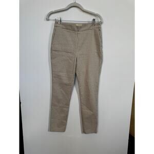 Sezane Pants Tan Cream Houndstooth Slim Clara Ankle Cropped FR 36 US 4